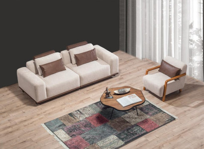 Beiges Wohnzimmer Sofaset Exklusiver 2-Sitzer Textilsessel Polster Möbel